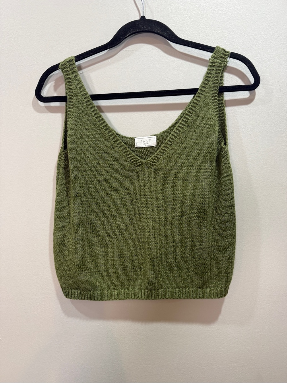 Sage Olive Green V-Neck Knit Tank Size XS